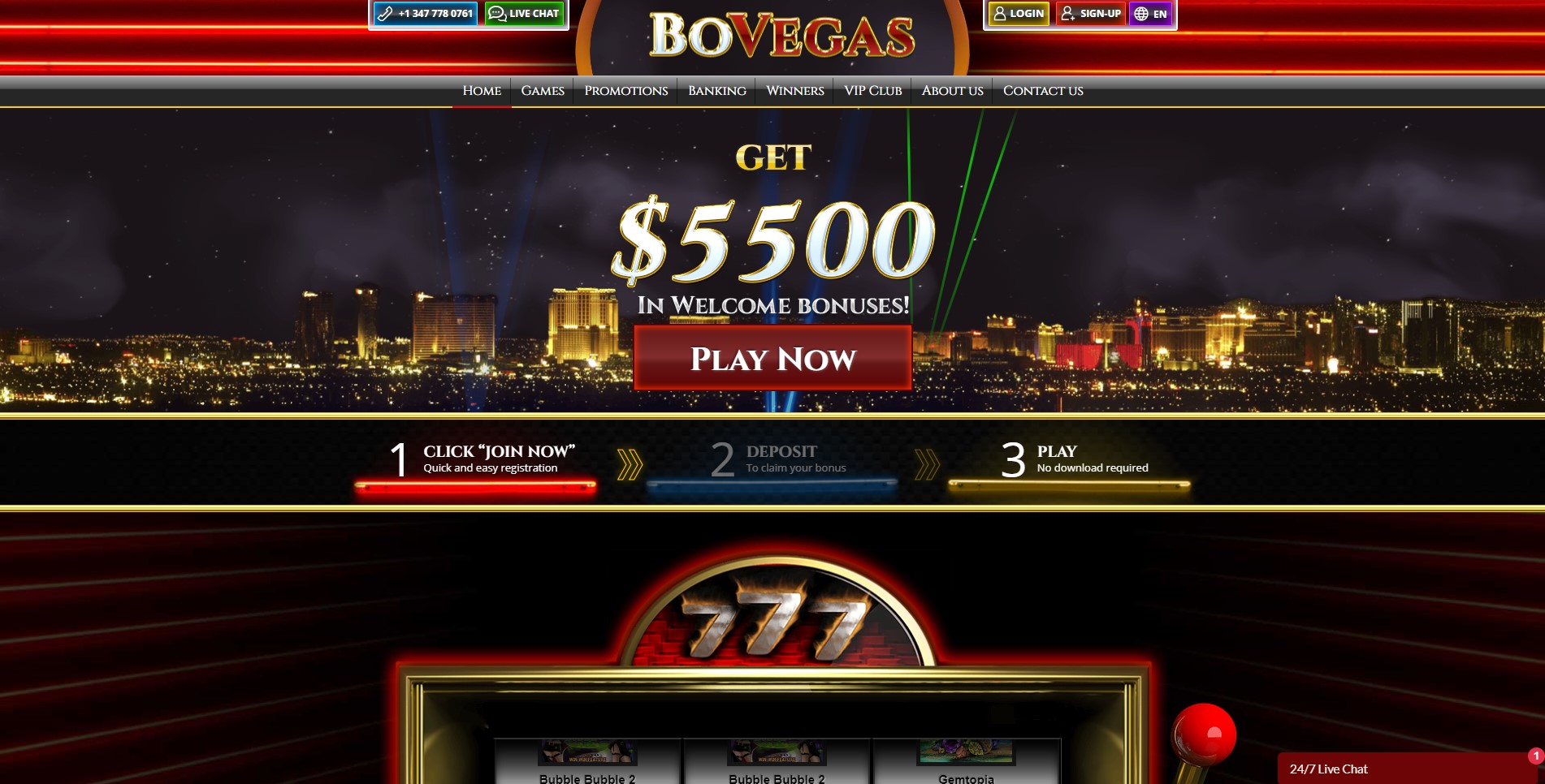 BoVegas Casino homepage
