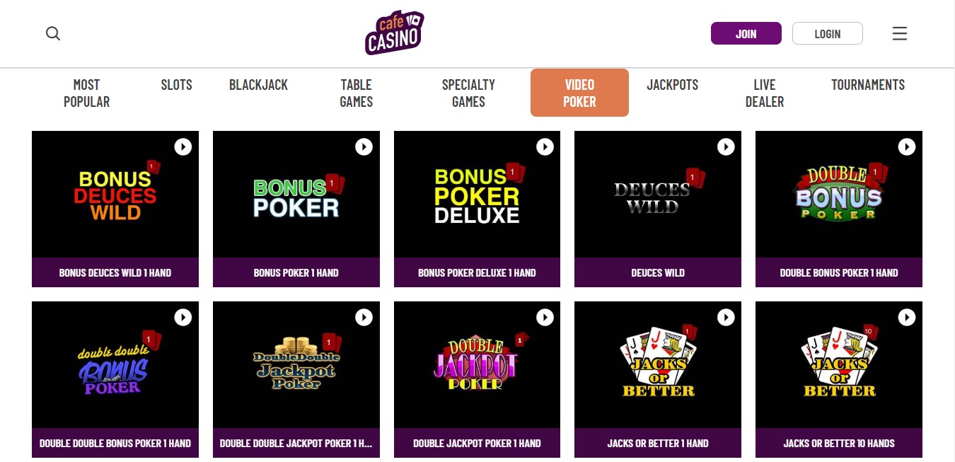 Café Casino video poker games