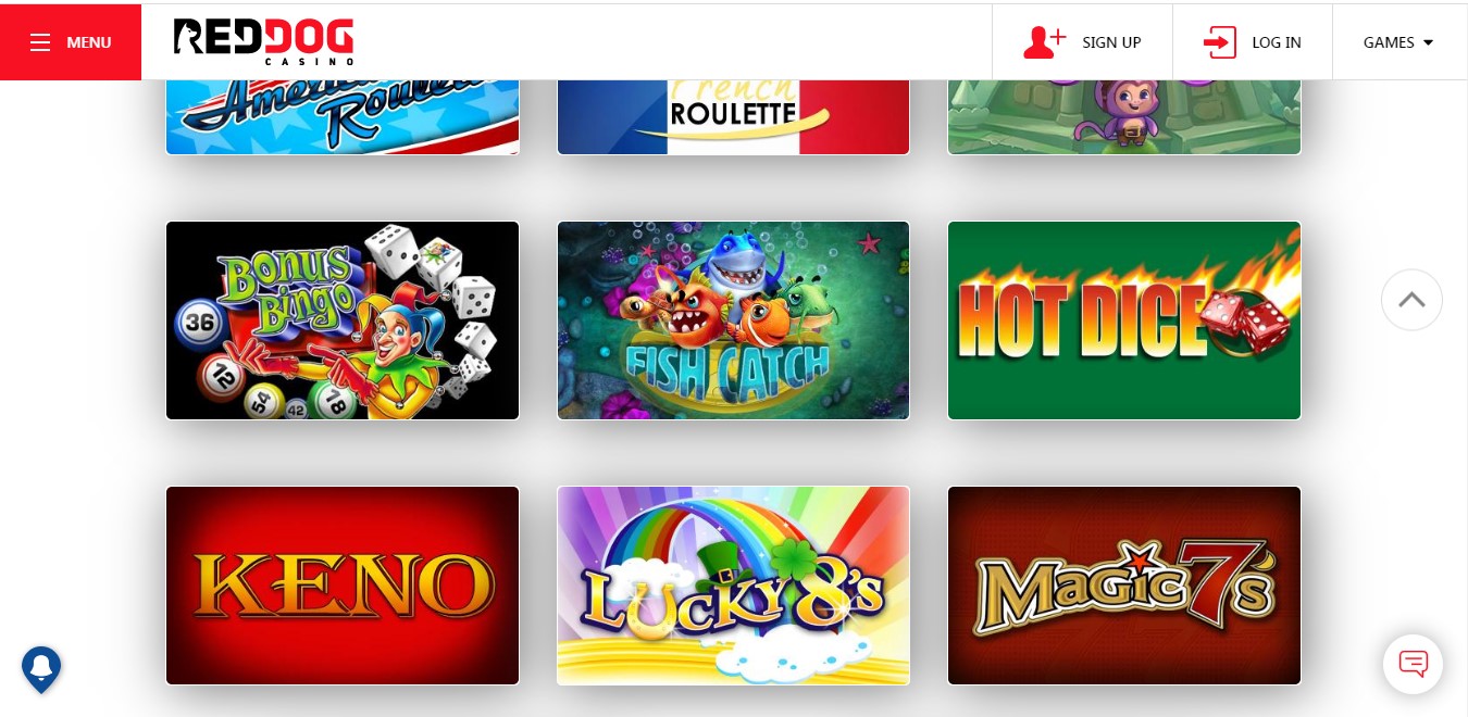 Selection of specialty games at Red Dog casino