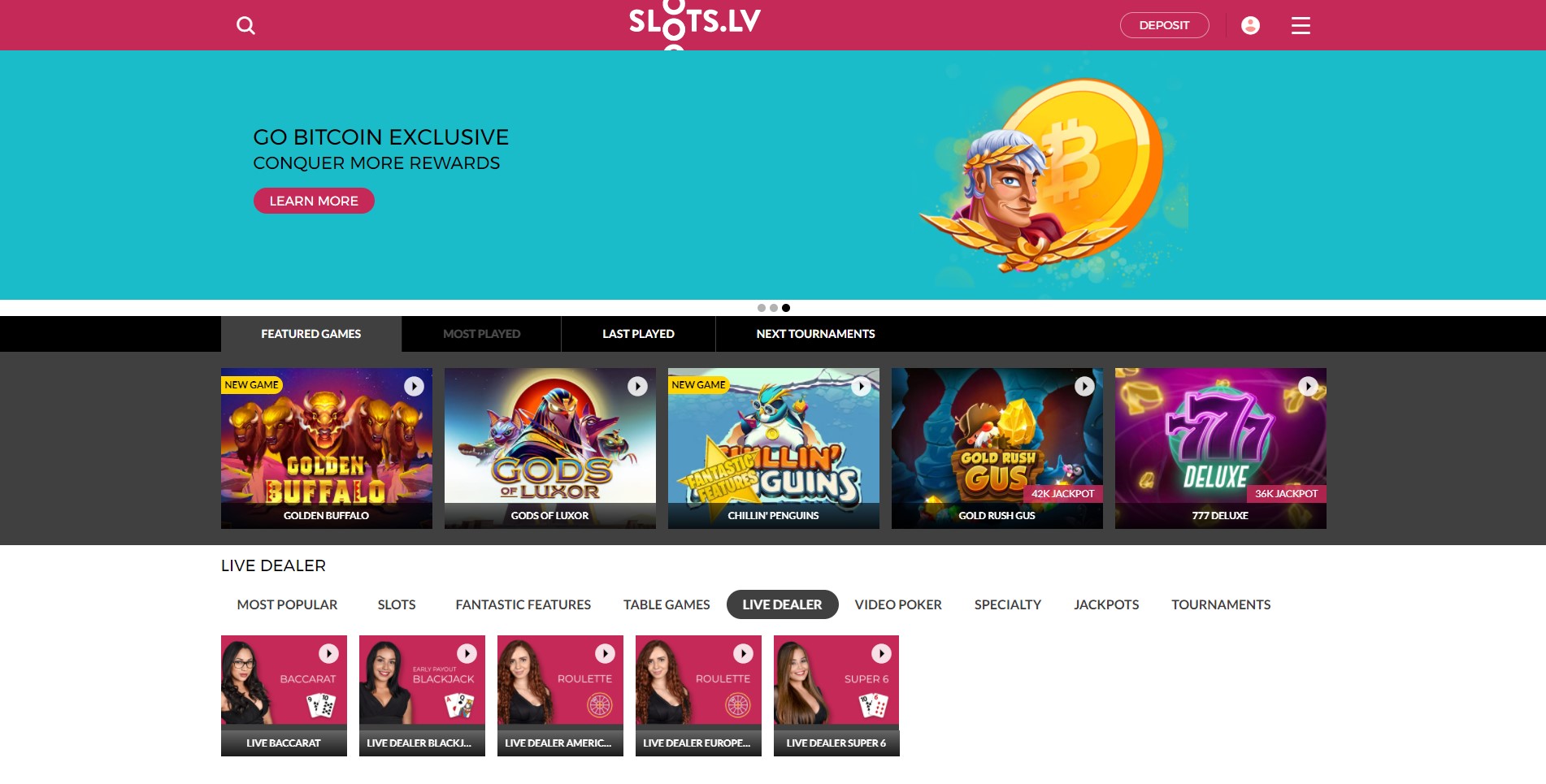 Featured games of Slots.lv casino