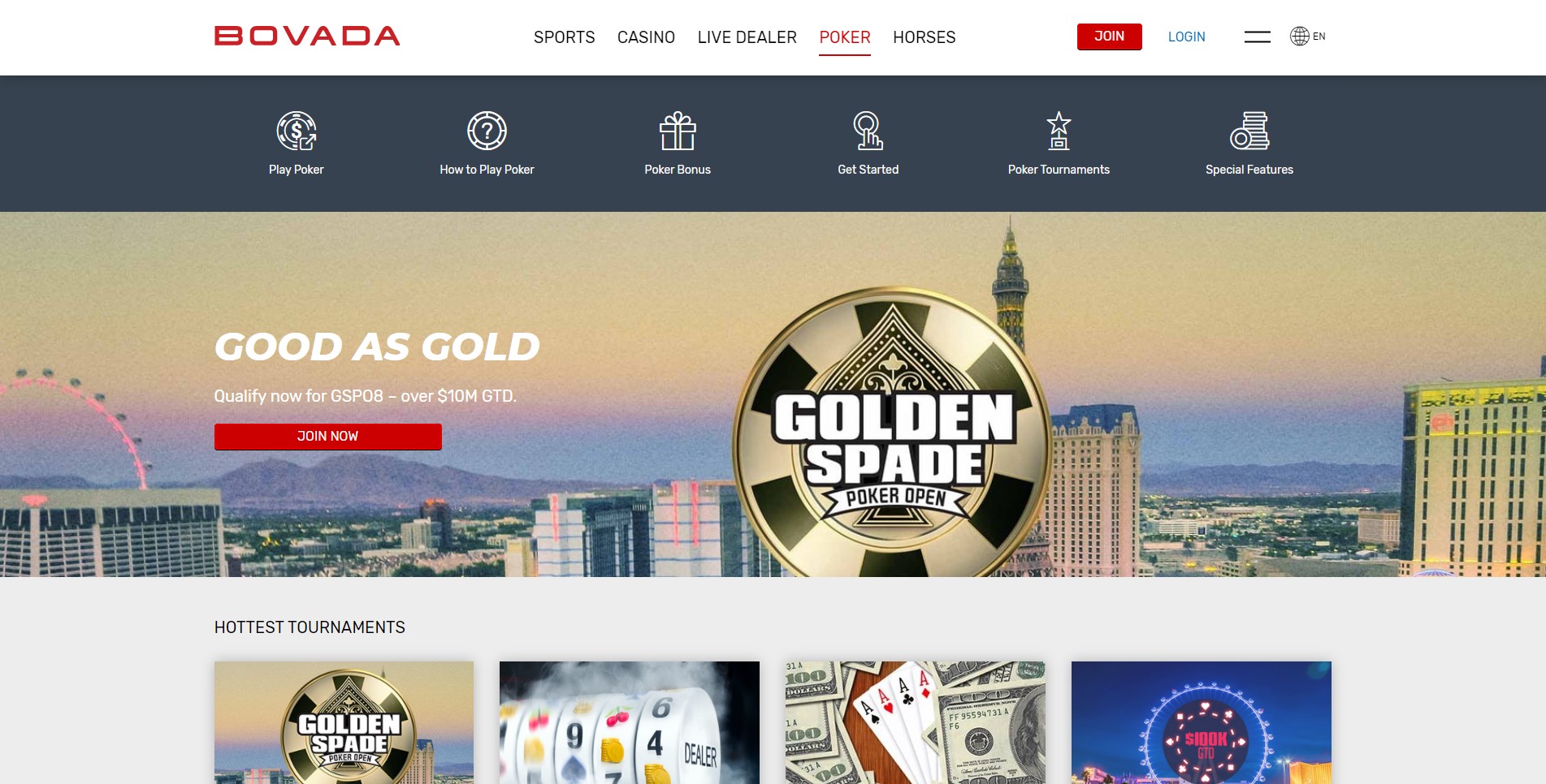 Bovada’s poker room homepage