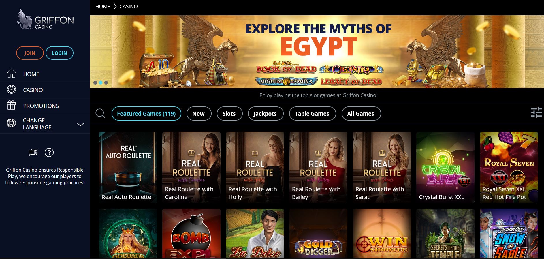 Griffon Casino is the new all mobile product casino from Karamba